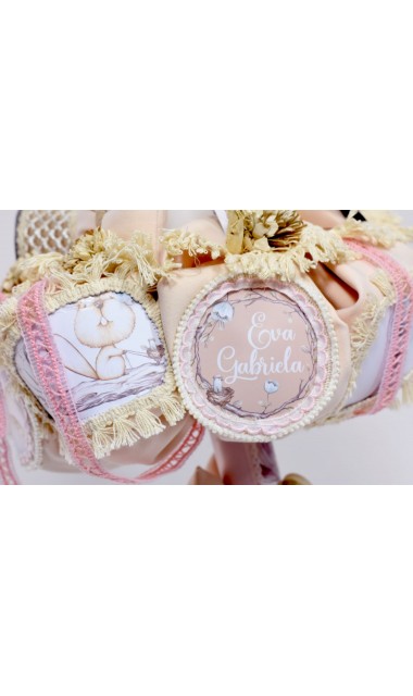 Lumanare de botez pentru fetite cu jucarie de plus castori,  65x4cm Doamna Castor  4